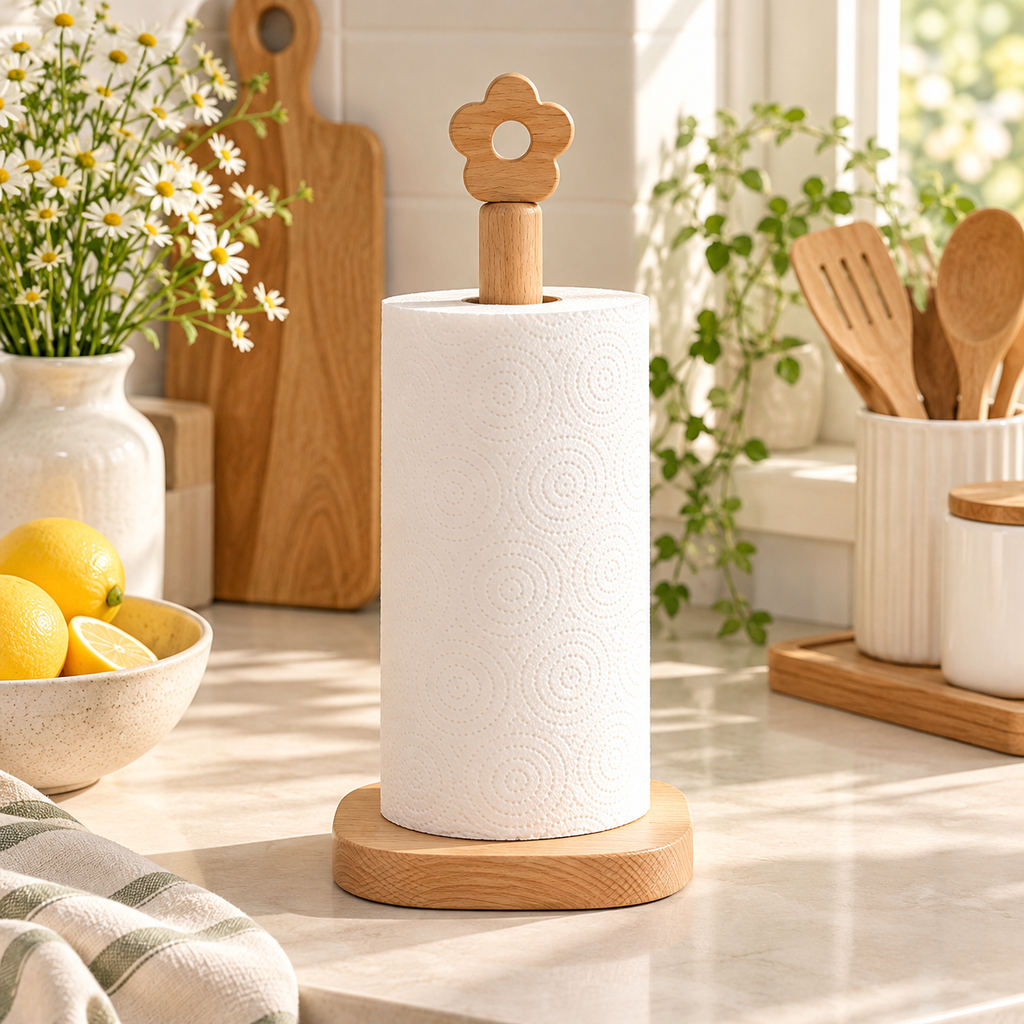 Flower Wooden Paper Towel Stand