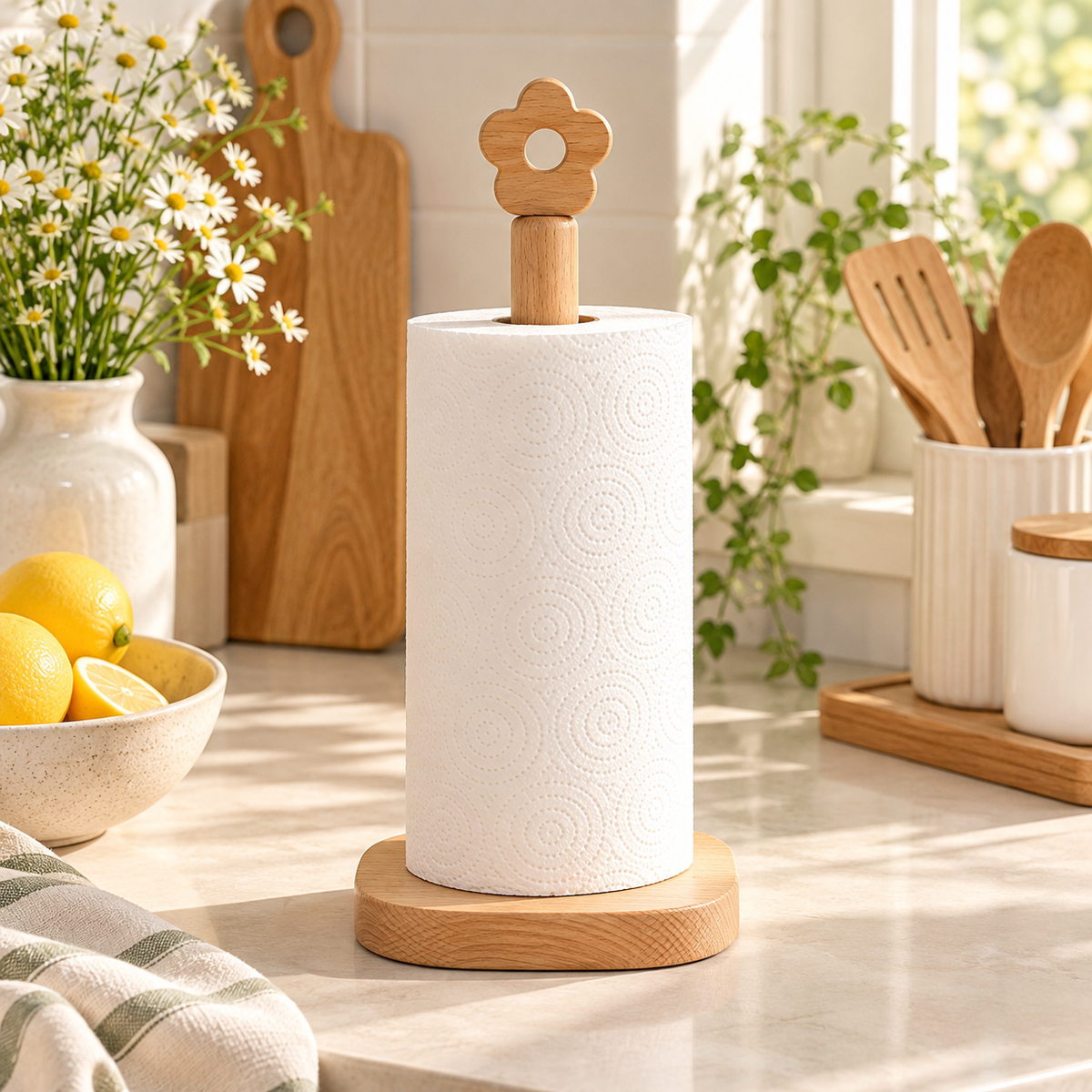 Flower Wooden Paper Towel Stand